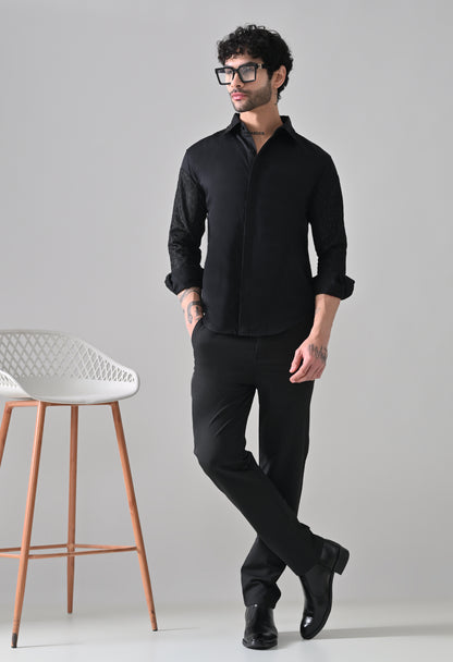 Indyslay Black Designer Elbow Patch Giza Cotton Shirt – Party Wear Edit