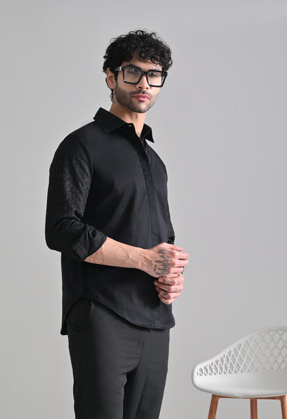 Indyslay Black Designer Elbow Patch Giza Cotton Shirt – Party Wear Edit