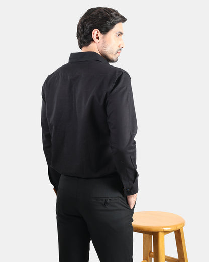Unmissable Black Formal Linen Shirt with Orange Bandhej Print Detailing