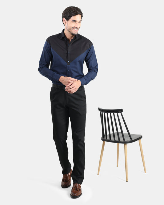Black & Navy Front Yoke Statement Linen Shirt