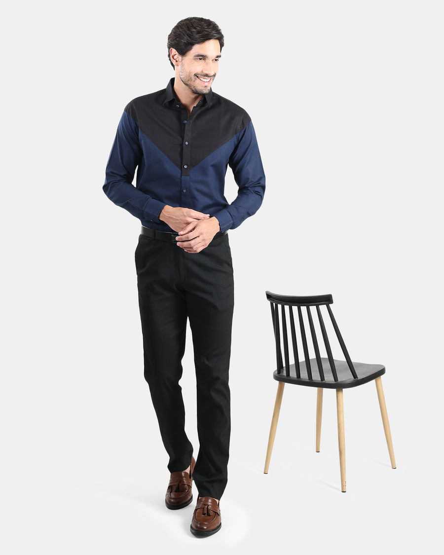 Black & Navy Front Yoke Statement Linen Shirt
