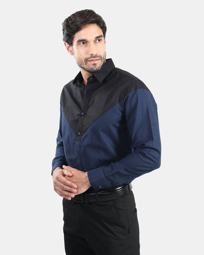 Black & Navy Front Yoke Statement Linen Shirt