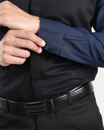 Noir Panel Premium Linen Formal Shirt for Men | Black & Navy Contrast Designer Shirt