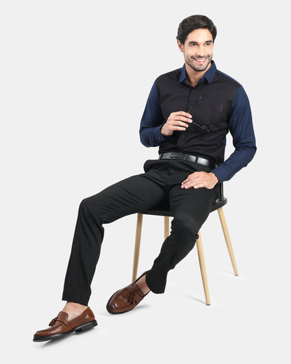 Noir Panel Premium Linen Formal Shirt for Men | Black & Navy Contrast Designer Shirt