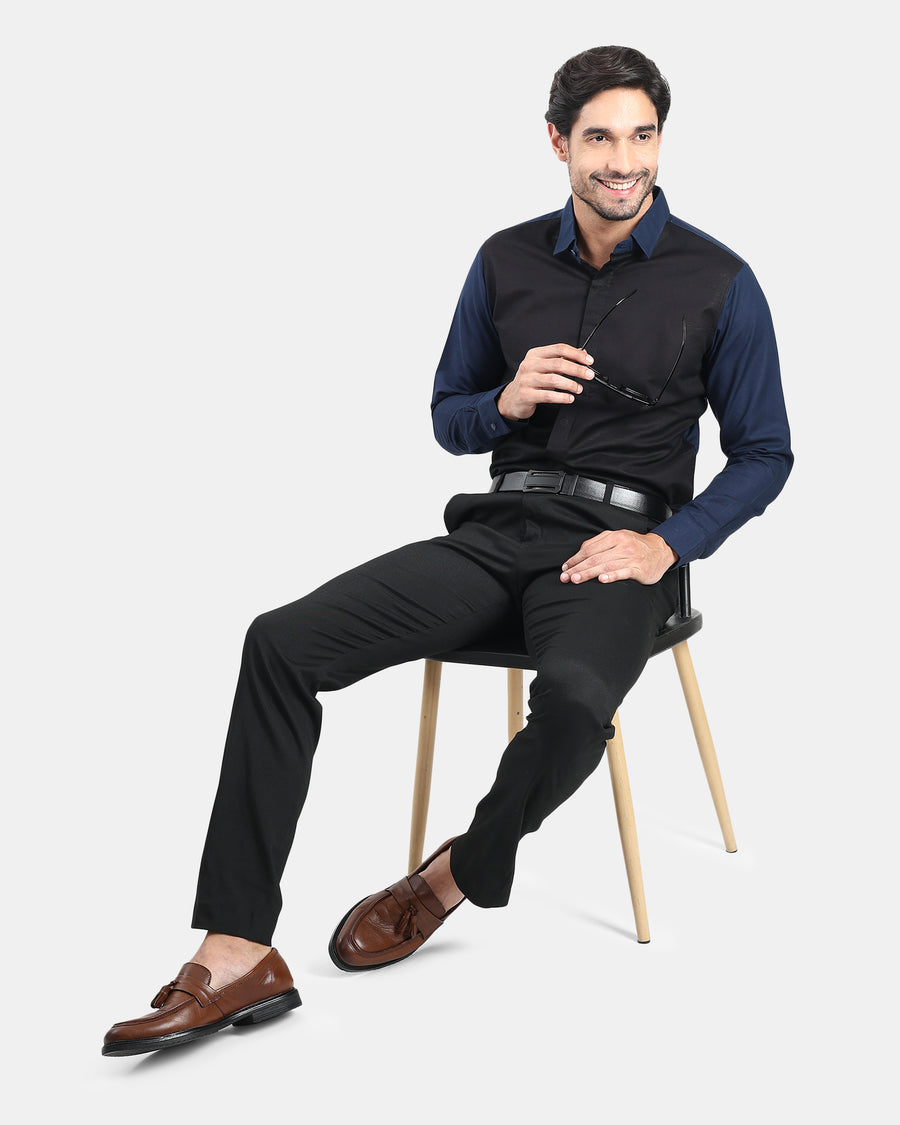 Black and Navy Linen Shirt