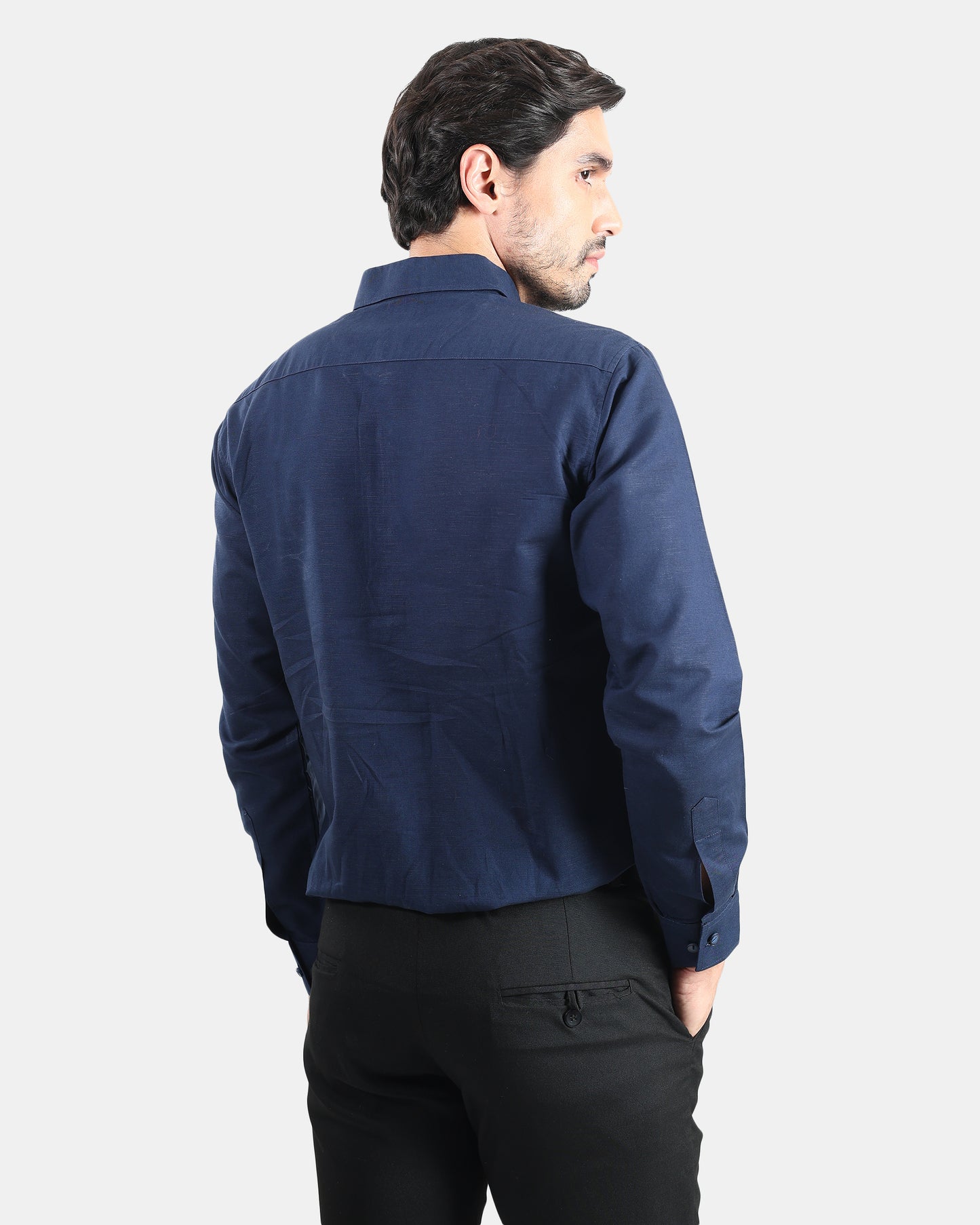 Noir Panel Premium Linen Formal Shirt for Men | Black & Navy Contrast Designer Shirt