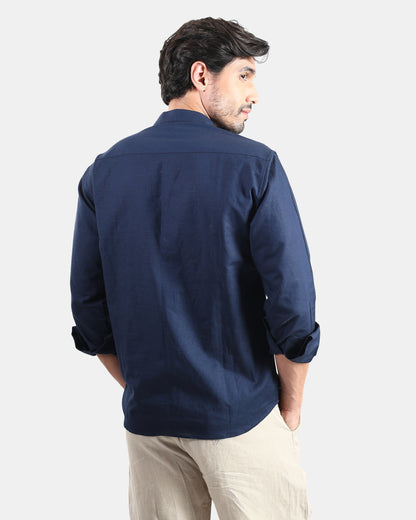 Navy Classic Mandarin Kurta Shirt with Pockets