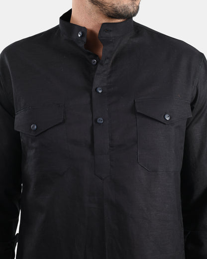 Black Classic Mandarin Kurta Shirt with Pockets
