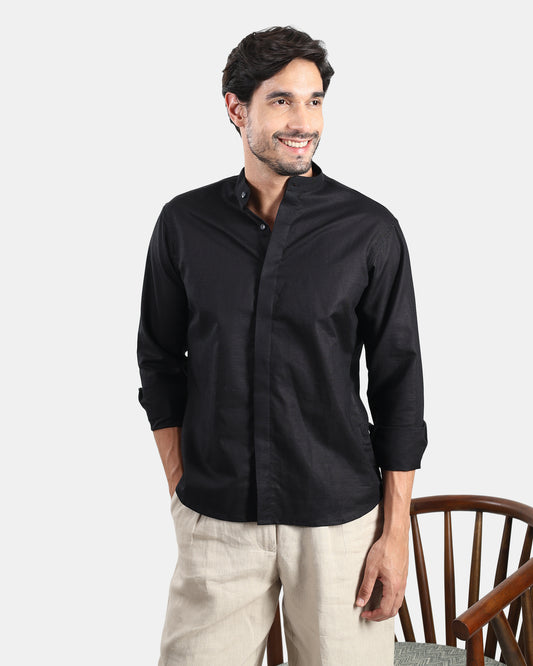 Black Linen Shirt | Concealed Placket