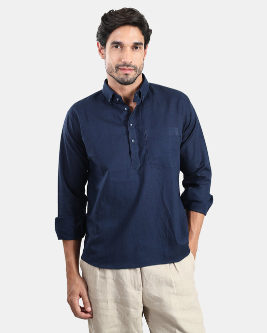 Navy Blue Linen Kurta Shirt