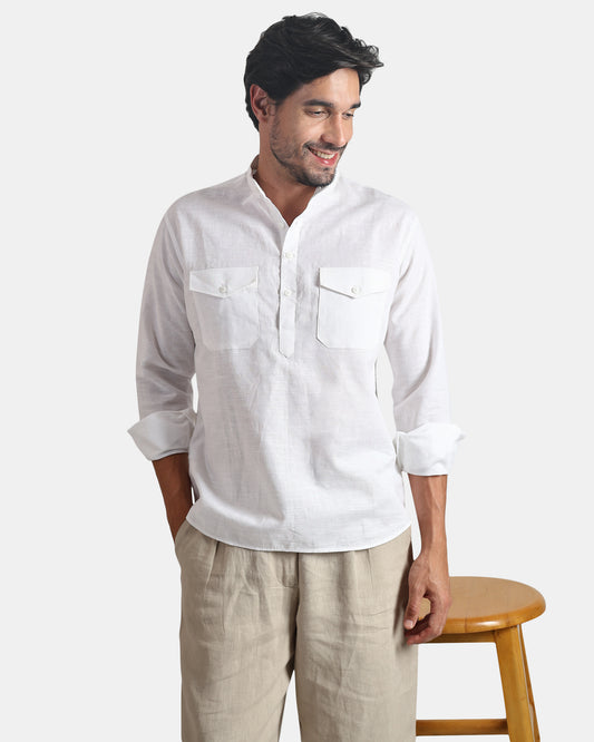White Mandarin Kurta Shirt