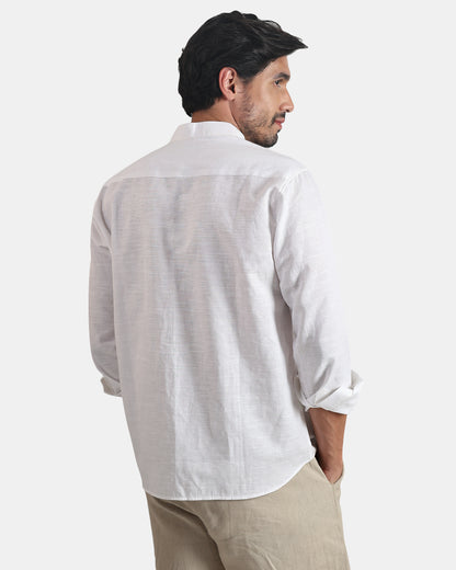 White Classic Mandarin Kurta Shirt with Pockets