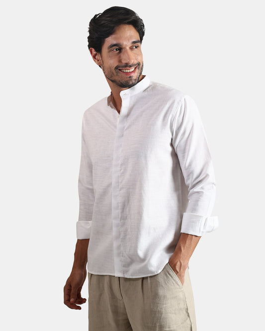 White Linen Shirt | Concealed Placket