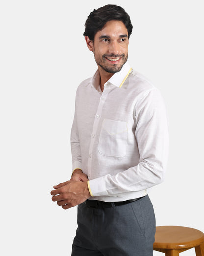 Golden Edge White Premium Formal Linen Shirt for Men | White Shirt with light Yellow Piping