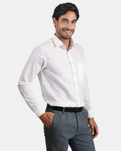 Golden Edge White Premium Formal Linen Shirt for Men | White Shirt with light Yellow Piping