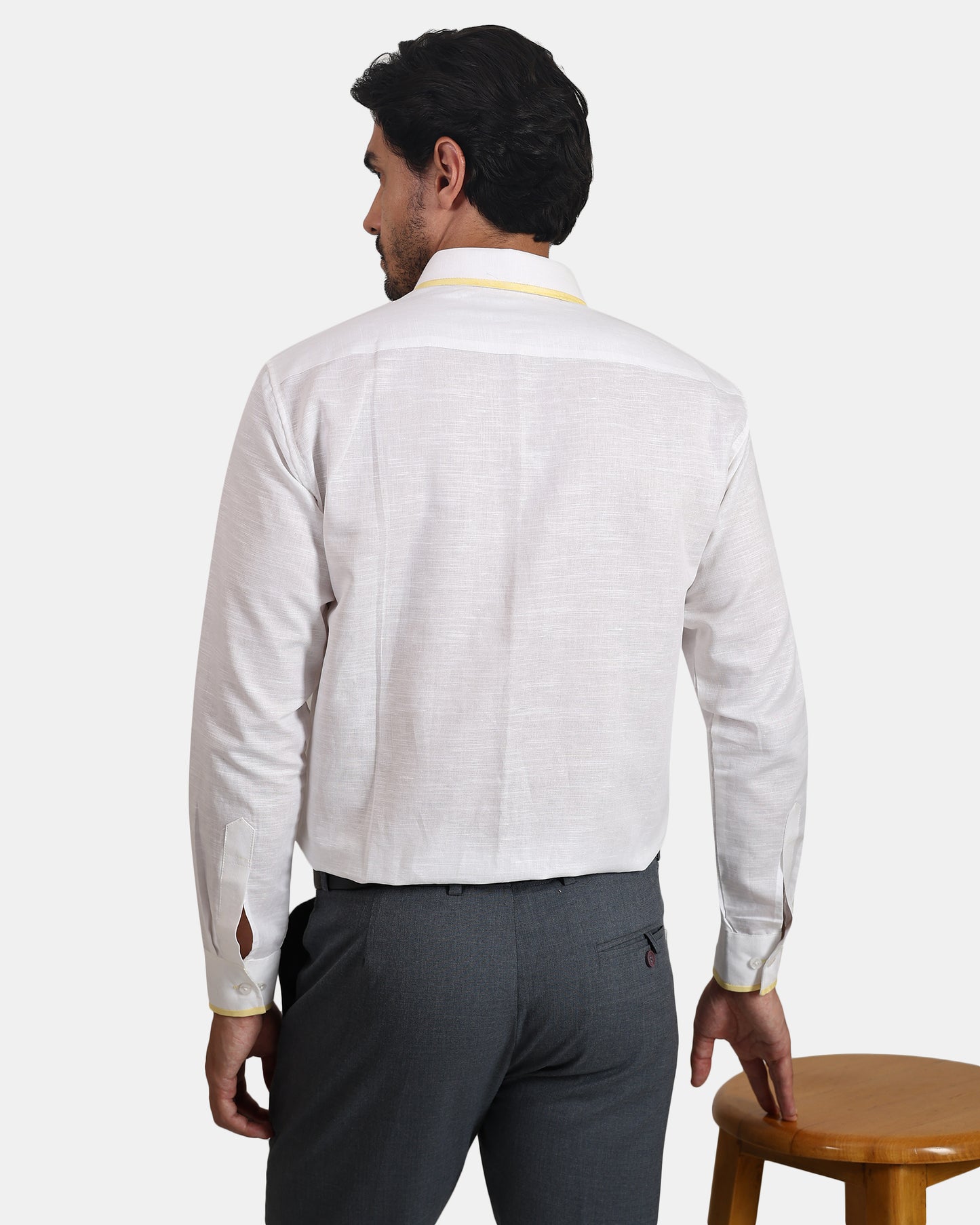 Golden Edge White Premium Formal Linen Shirt for Men | White Shirt with light Yellow Piping