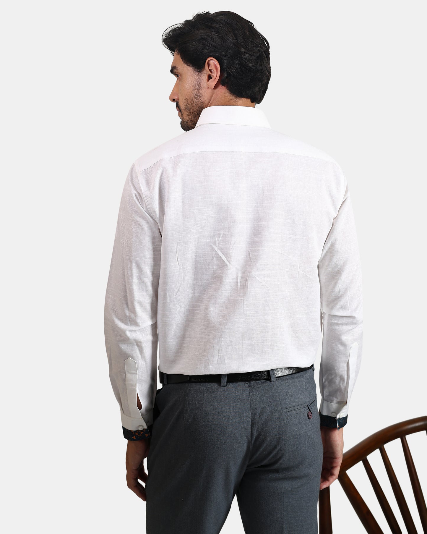 Tribal Crest White formal Linen Shirt with Placket and Cuff detailing
