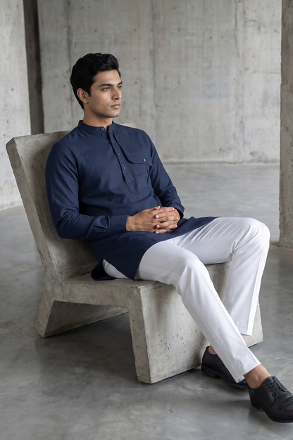 Guru Linen Kurta | Midnight Blue