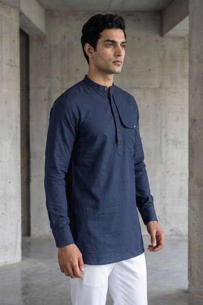 Guru Linen Kurta | Midnight Blue
