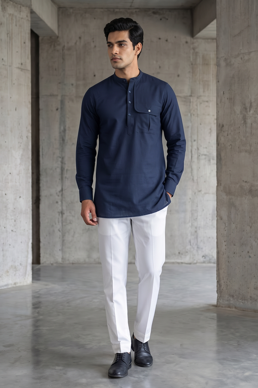 Guru Linen Kurta | Midnight Blue