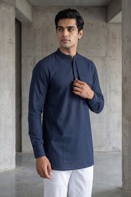 Guru Linen Kurta | Midnight Blue