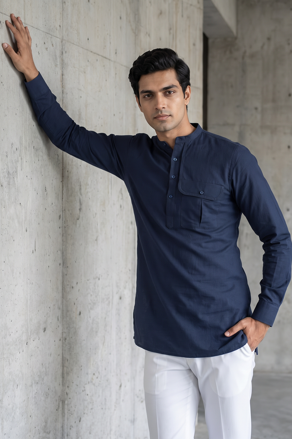 Guru Linen Kurta | Midnight Blue