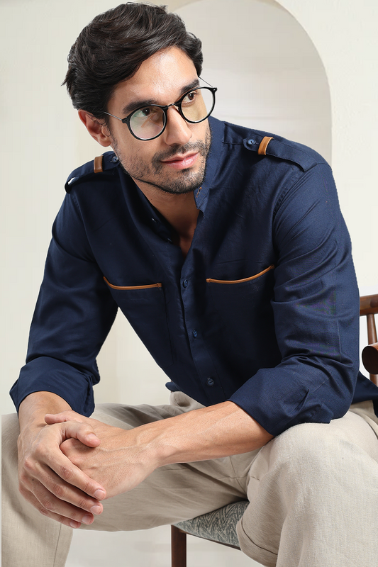 Linen Bush Shirt | Tan Leather