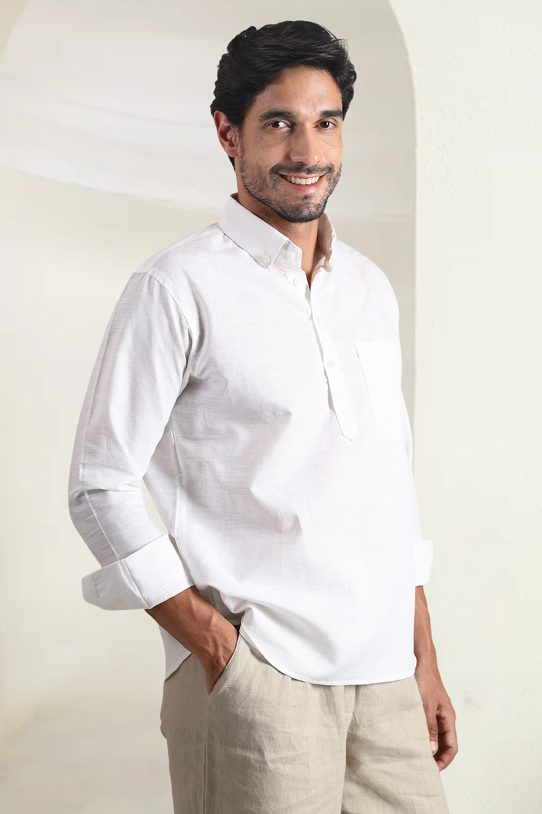 White Linen Kurta Shirt