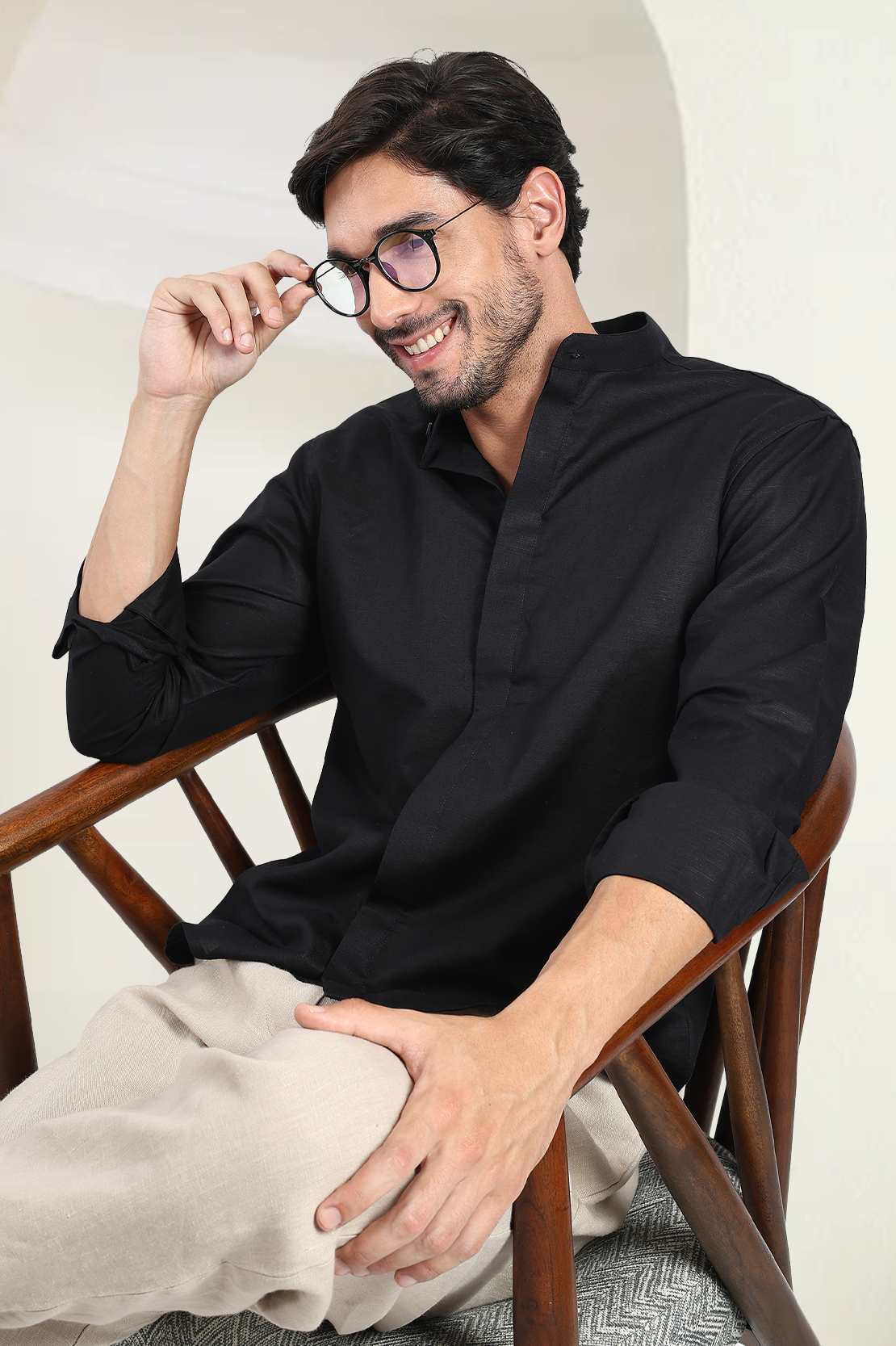 Black Linen Shirt | Concealed Placket
