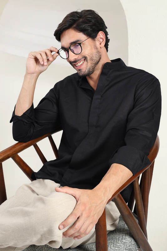 Black Linen Shirt | Concealed Placket