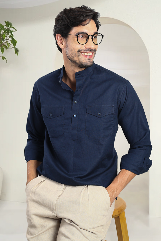 Navy Mandarin Kurta Shirt