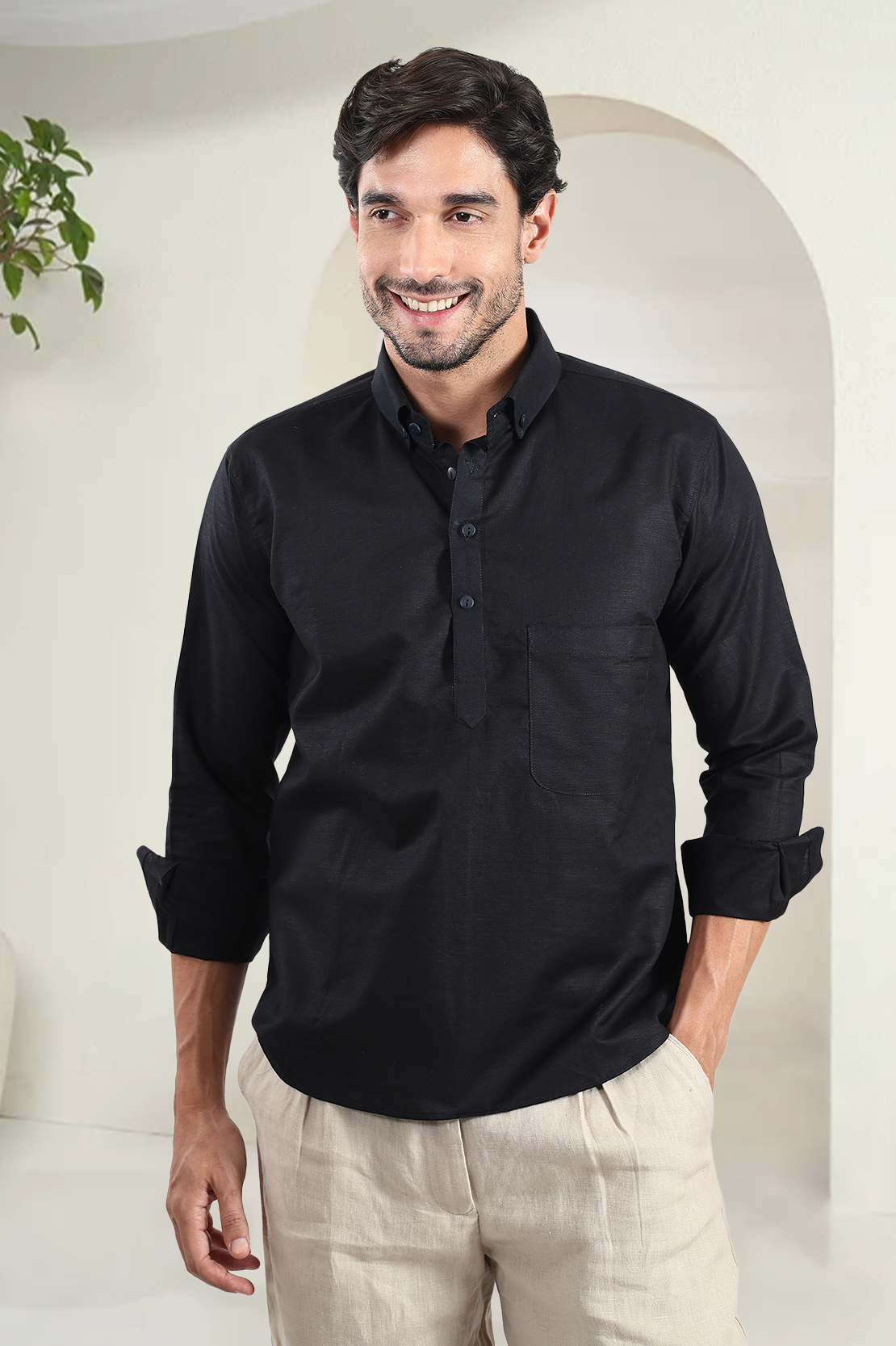 Black Linen Kurta Shirt