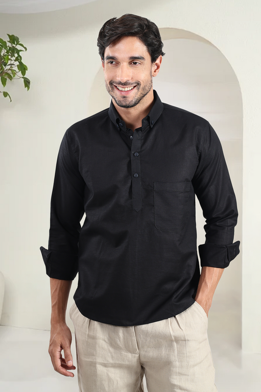 Black Linen Kurta Shirt