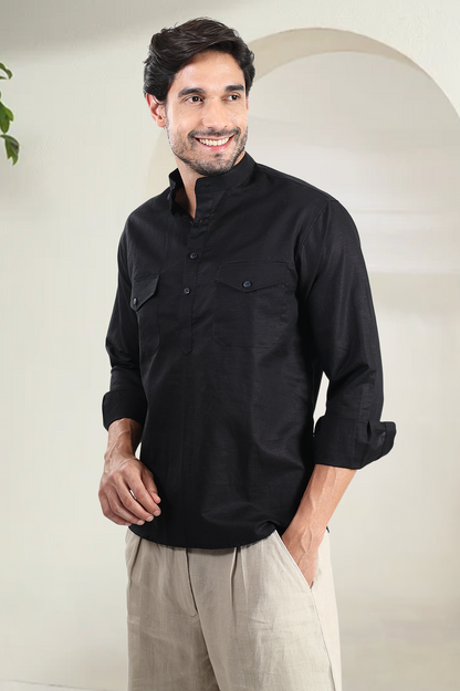 Black Mandarin Kurta Shirt