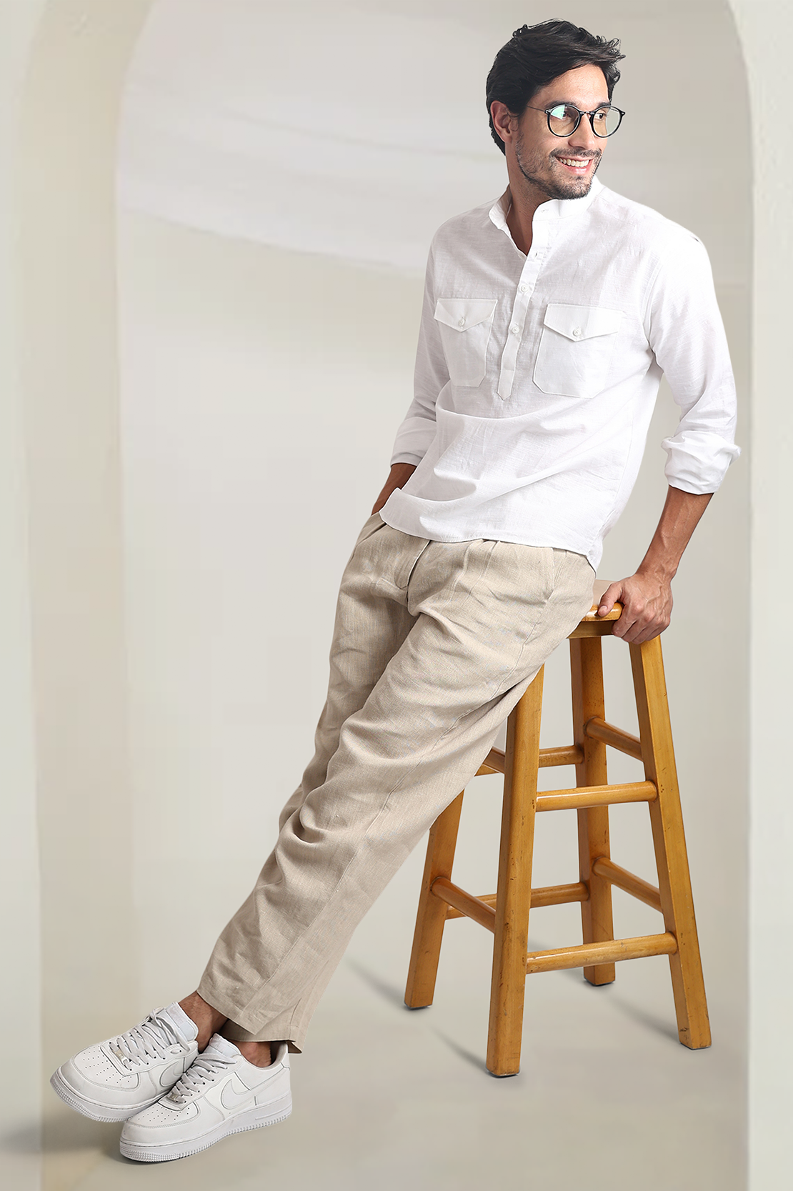 White Mandarin Kurta Shirt