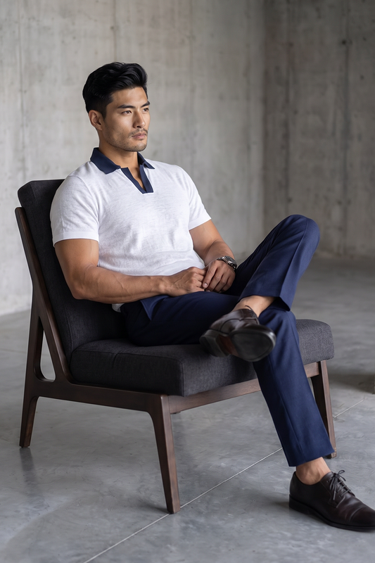 White Linen Polo T-Shirt