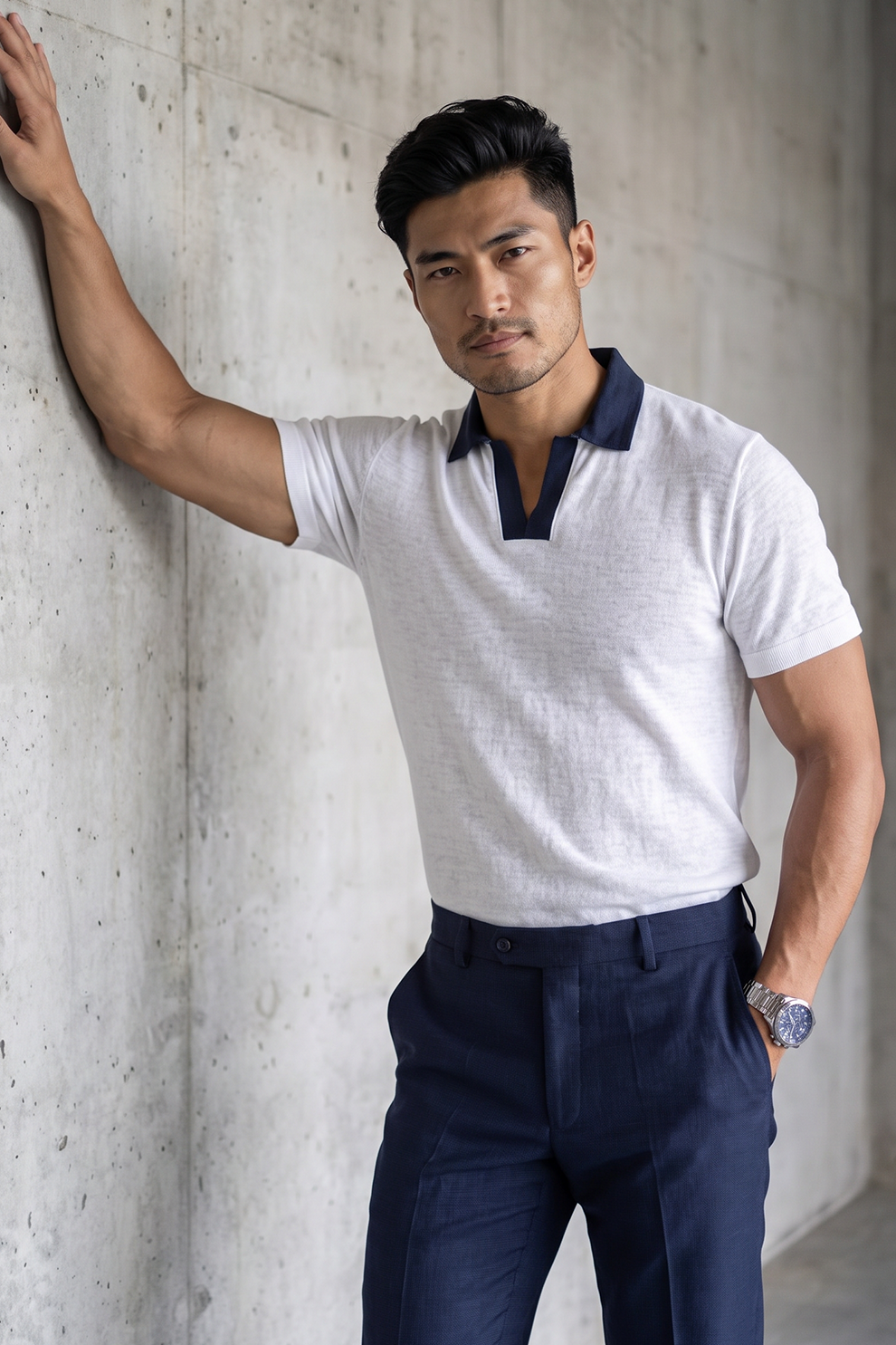 White Linen Polo T-Shirt