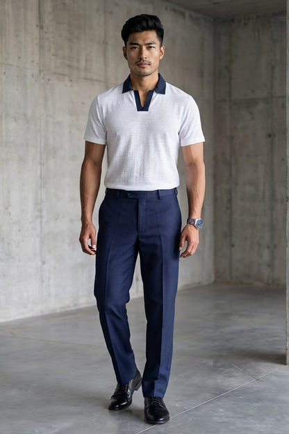 White Linen Polo T-Shirt