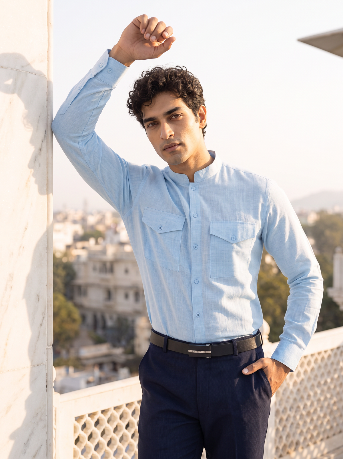 Light Blue Khadi Cotton Shirt