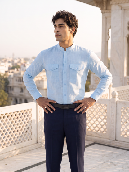 Light Blue Khadi Cotton Shirt