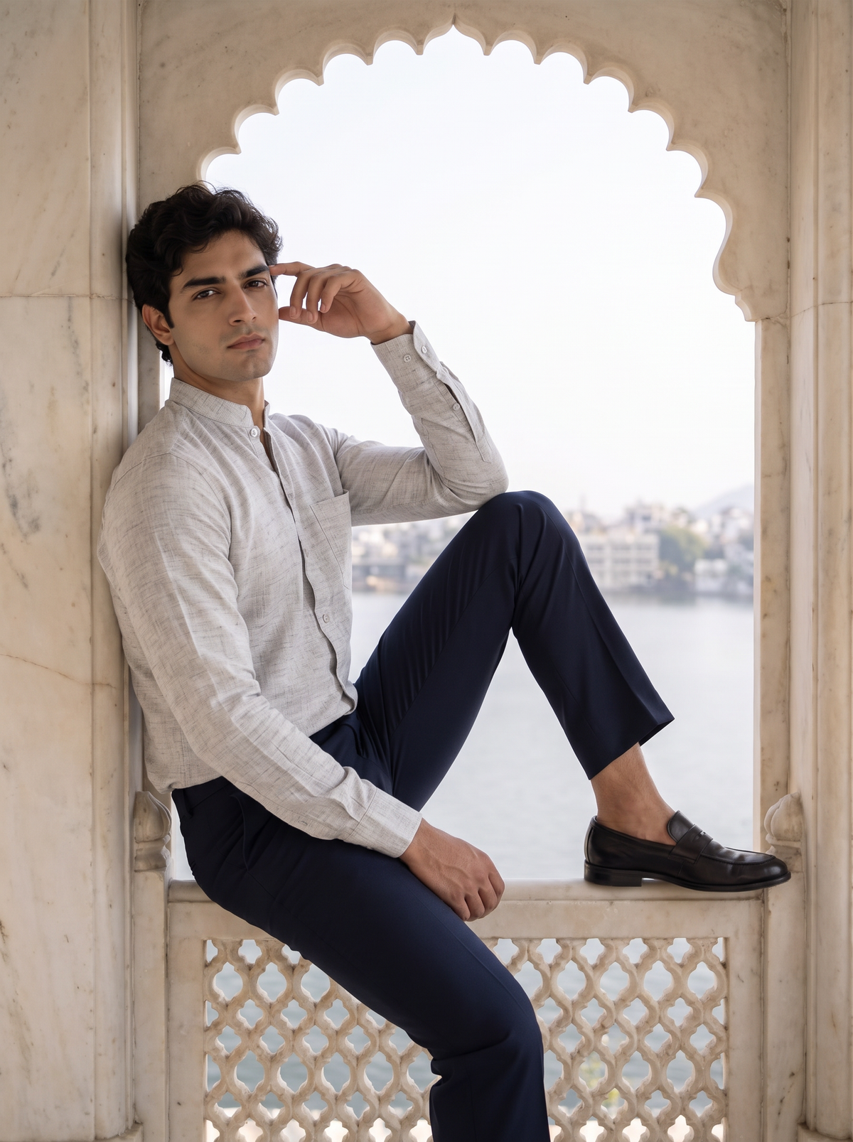 Grey Khadi Cotton Shirt for Men