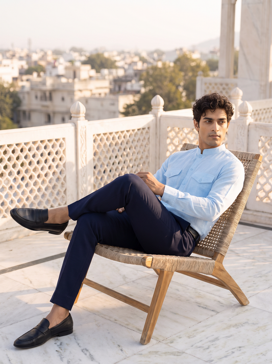 Light Blue Khadi Cotton Shirt