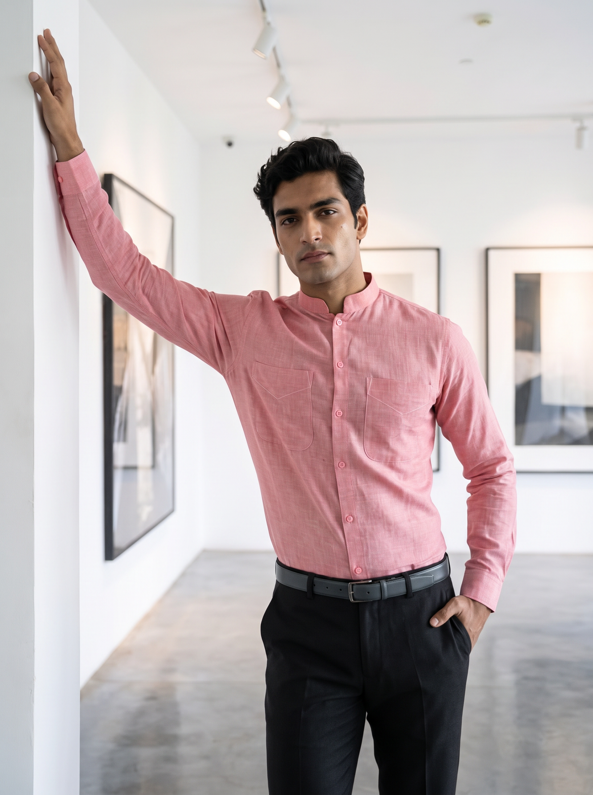 Pink Khadi Cotton Shirt for Men