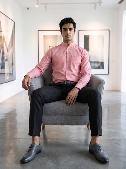 Pink Khadi Cotton Shirt for Men