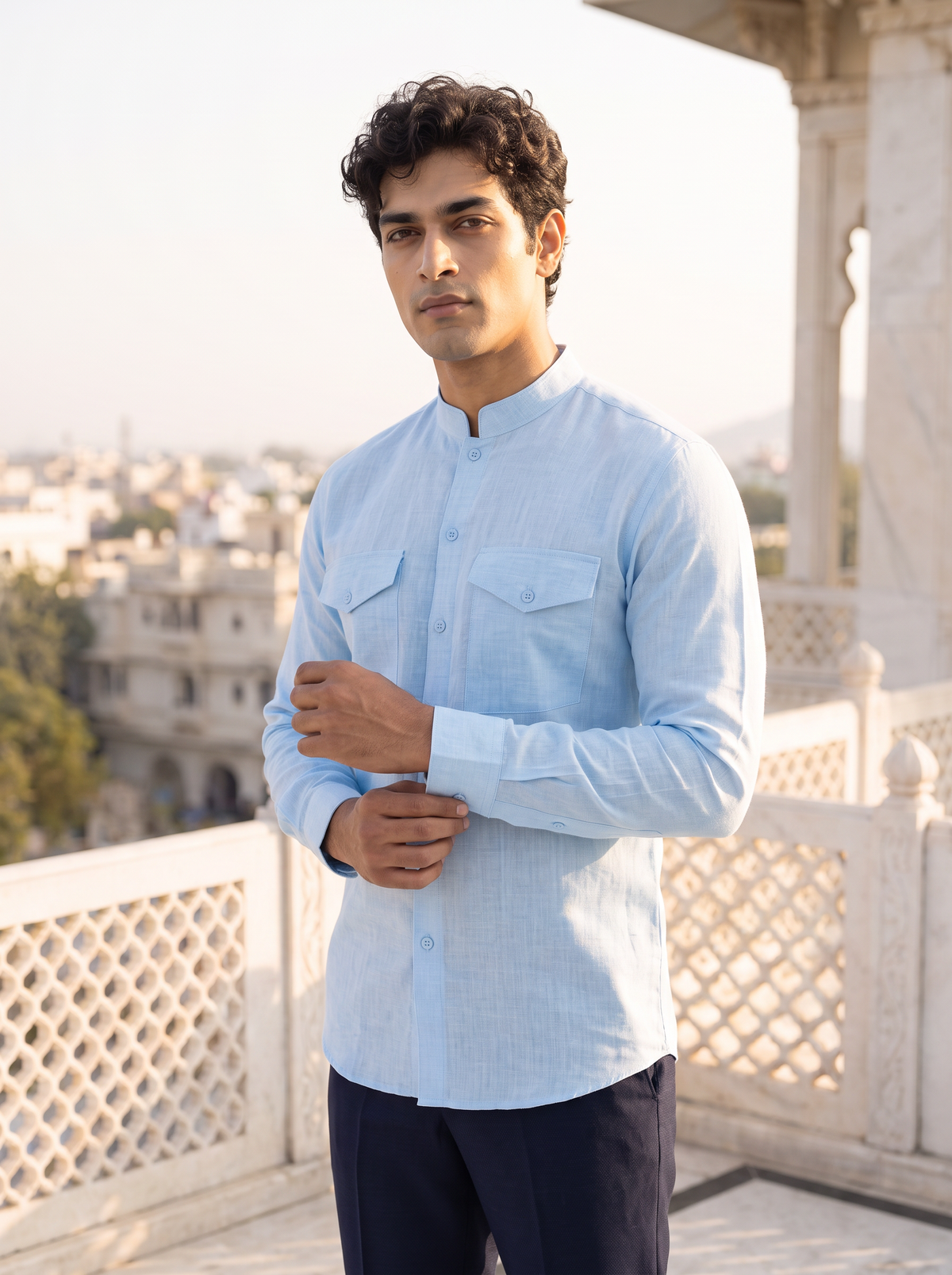 Light Blue Khadi Cotton Shirt