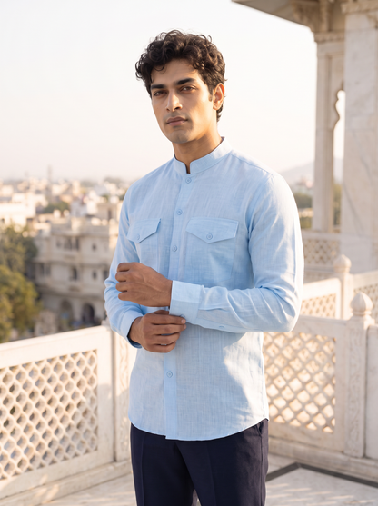 Light Blue Khadi Cotton Shirt