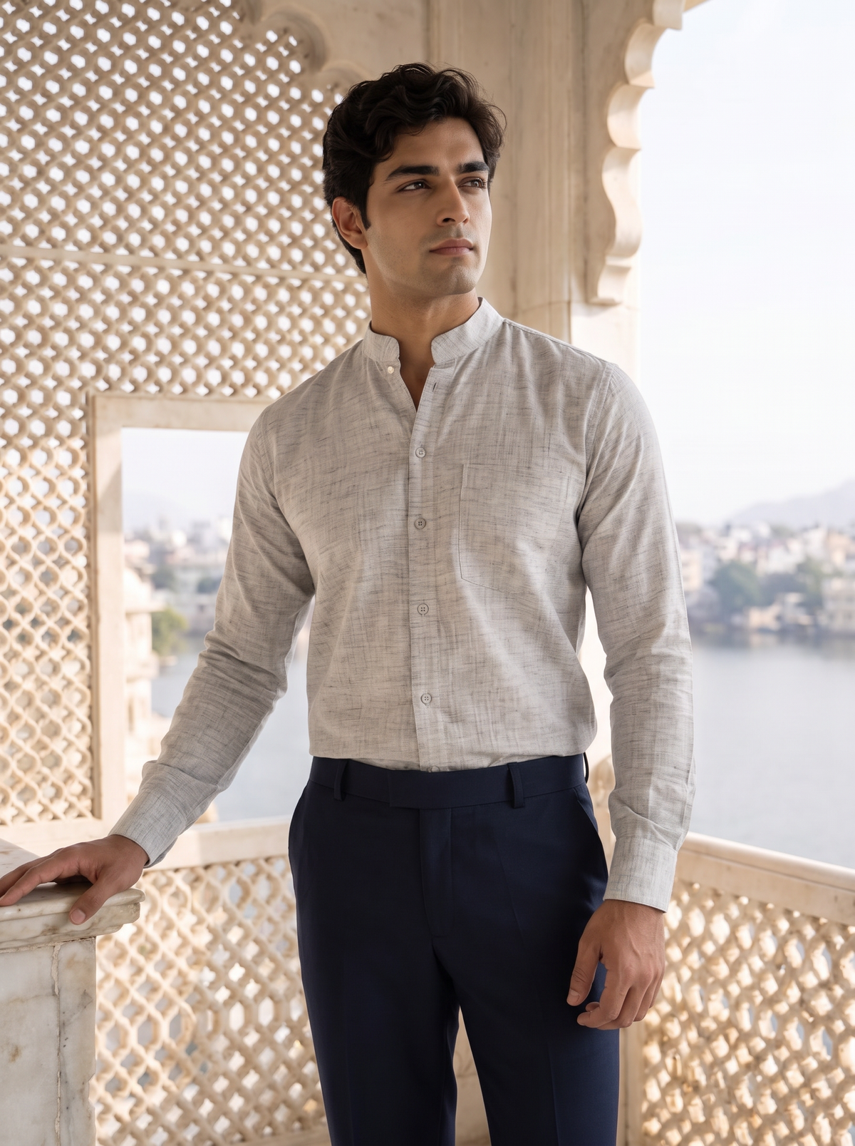 Grey Khadi Cotton Shirt for Men