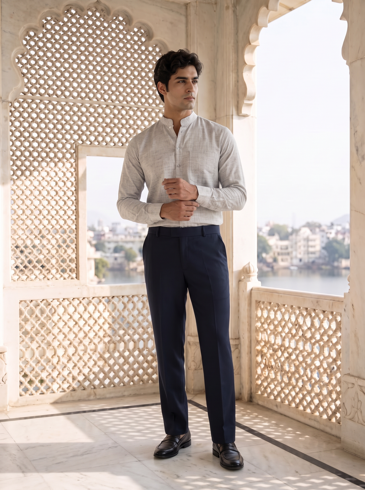 Grey Khadi Cotton Shirt for Men