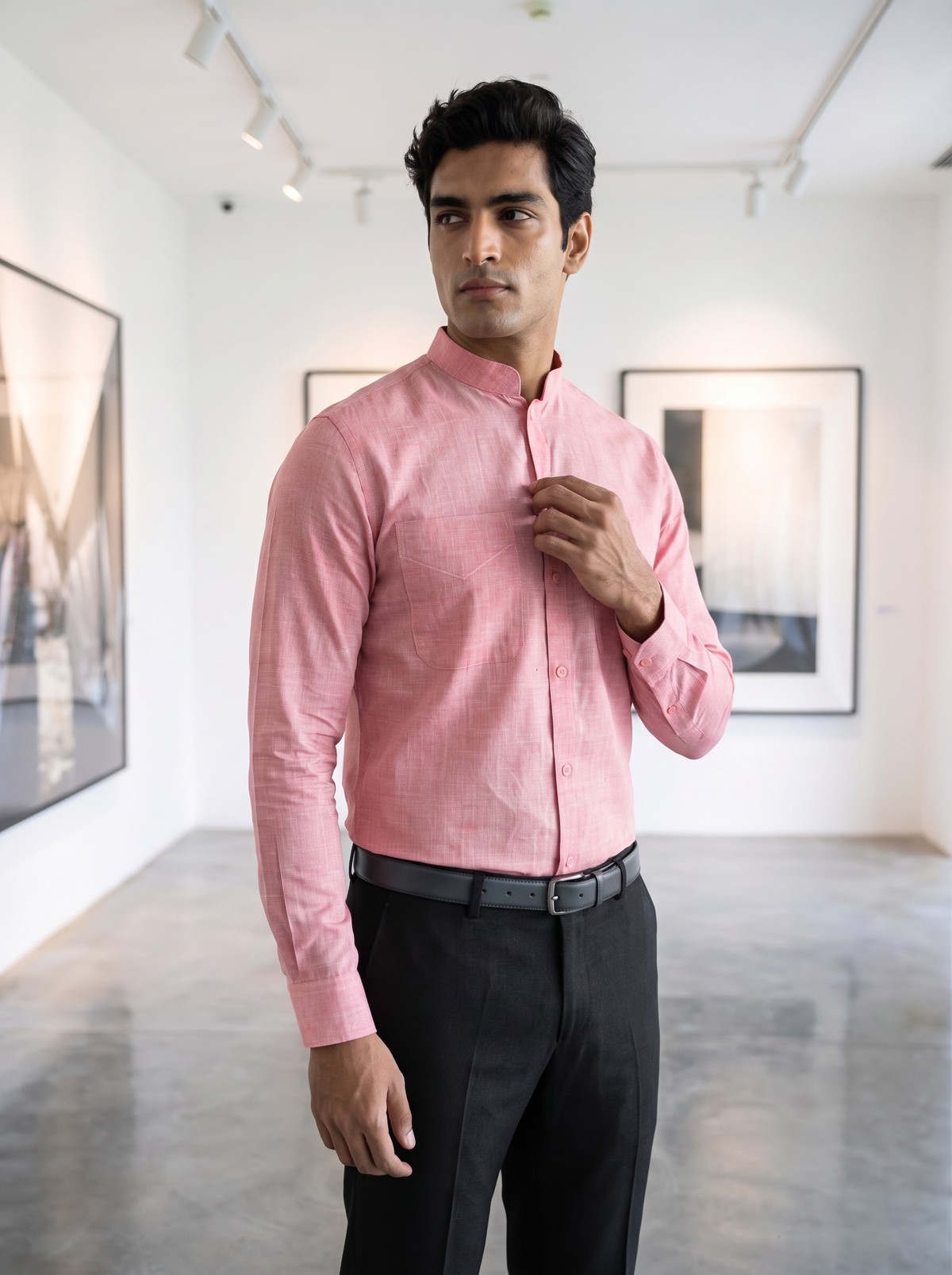 Pink Khadi Cotton Shirt for Men