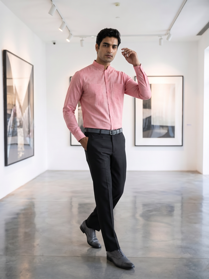 Pink Khadi Cotton Shirt for Men